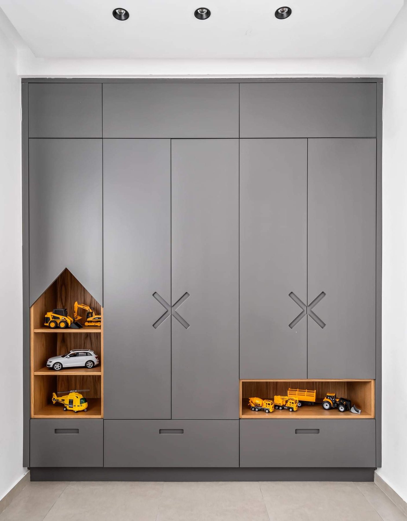 Black Oak and Ochre Apartment — walk-in closets by iKitchen Cabinetry
