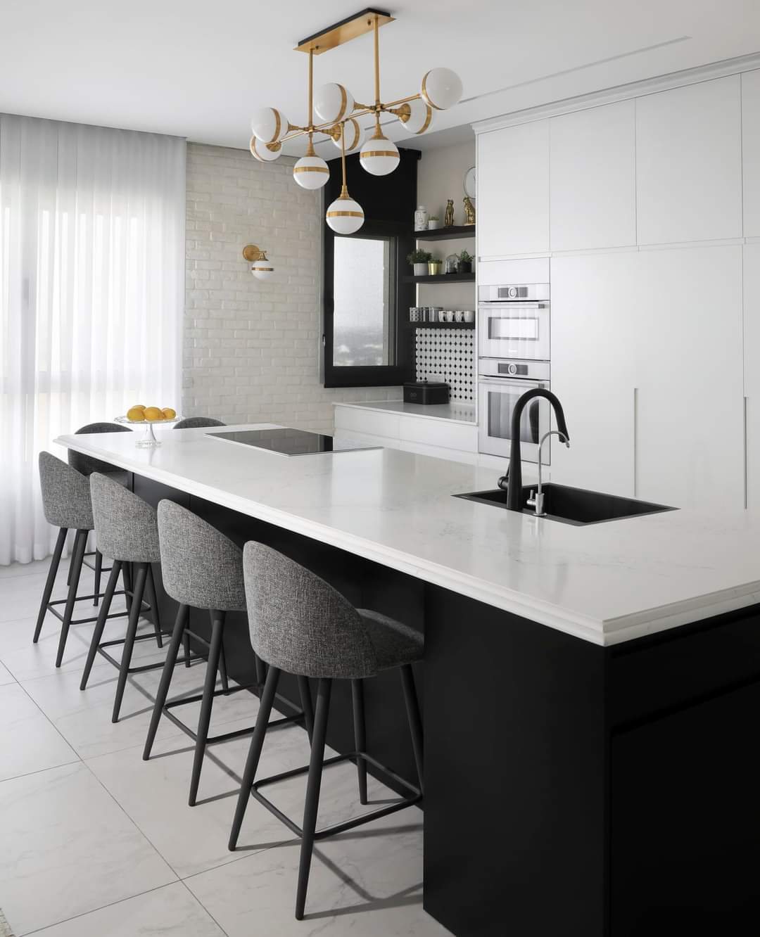 Black White and Brass Apartment — custom kitchens, built-ins & wall units, bathroom vanities by iKitchen Cabinetry