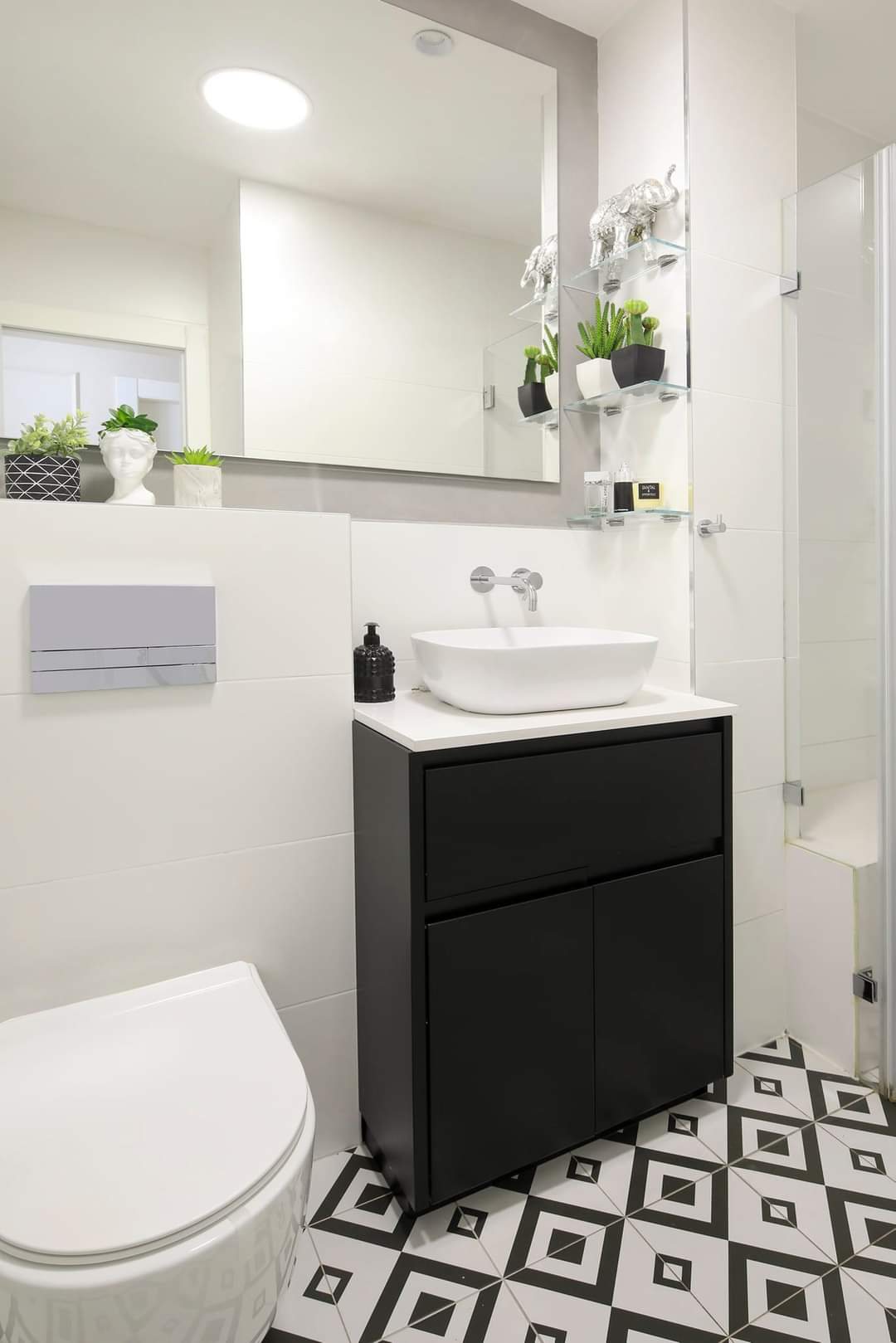 Black White and Brass Apartment — bathroom vanities by iKitchen Cabinetry