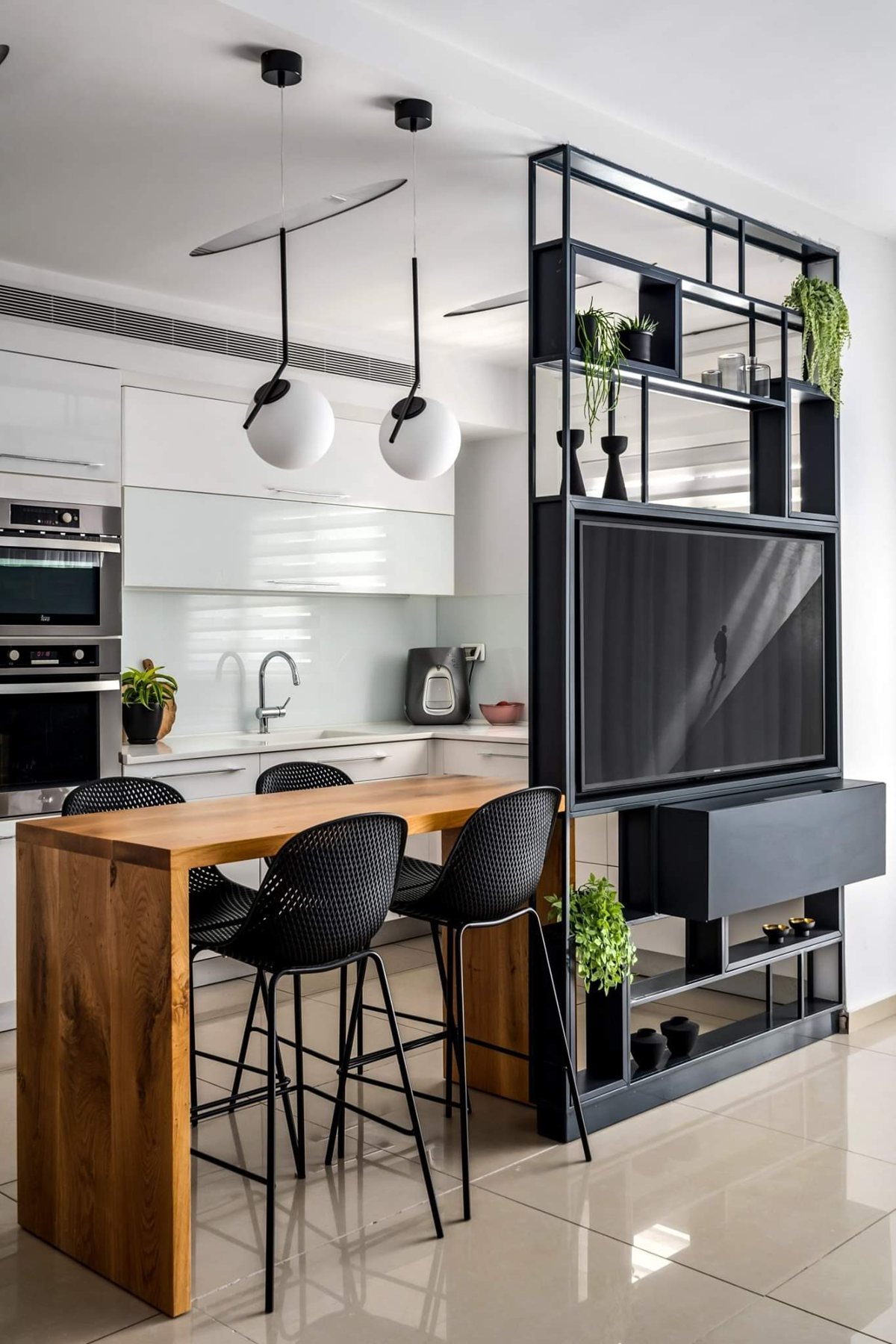Blush and Steel Family Apartment — custom kitchens, built-ins & wall units, wall paneling, bathroom vanities by iKitchen Cabinetry