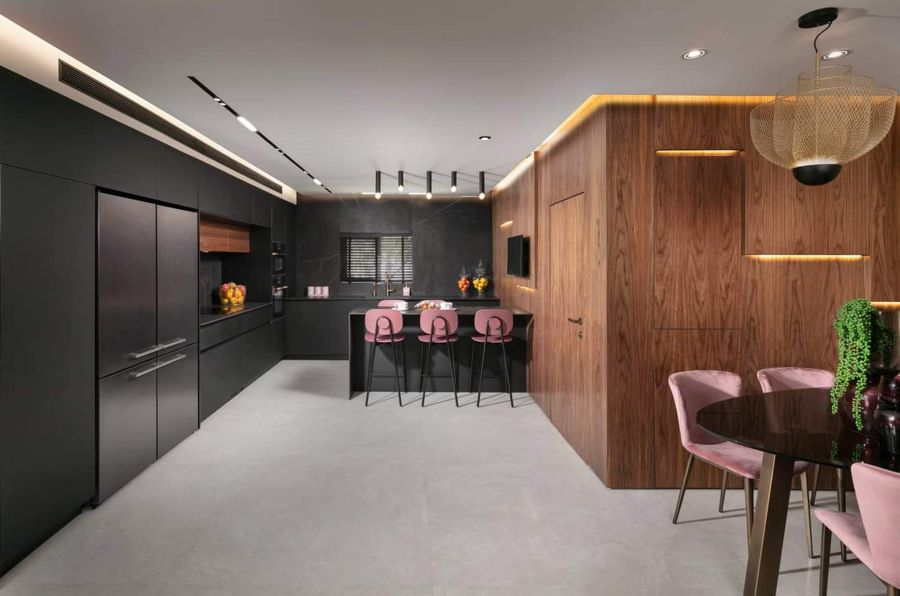 Blush and Walnut Apartment — custom kitchens, built-ins & wall units by iKitchen Cabinetry