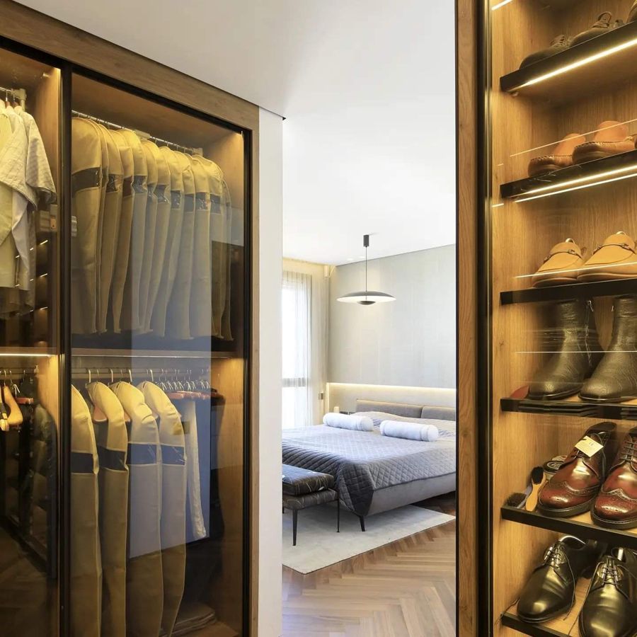 Bronze Glass Dressing Room — walk-in closets by iKitchen Cabinetry, view 4