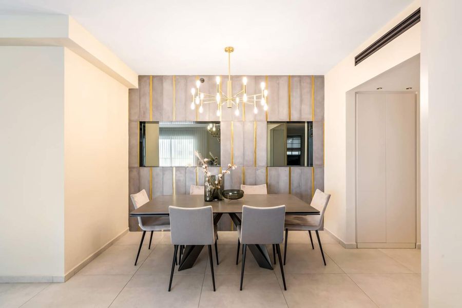 Cream and Antique Brass Apartment — built-ins & wall units, wall paneling by iKitchen Cabinetry, view 7
