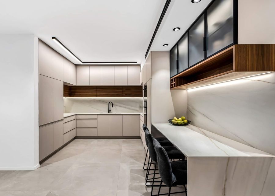 Cream and Walnut Apartment — custom kitchens, built-ins & wall units by iKitchen Cabinetry, view 2