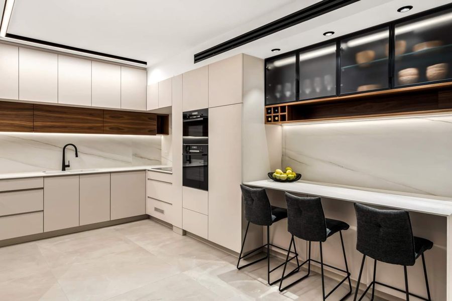 Cream and Walnut Apartment — custom kitchens, built-ins & wall units by iKitchen Cabinetry, view 5