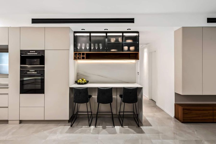 Cream and Walnut Apartment — custom kitchens, built-ins & wall units by iKitchen Cabinetry, view 7