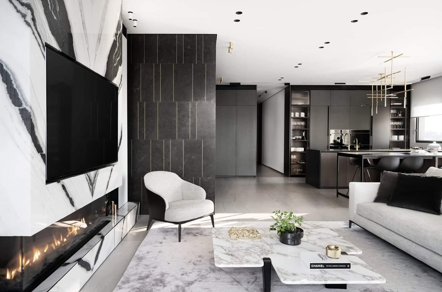 Dark Stone Master Suite — walk-in closets, built-ins & wall units, wall paneling by iKitchen Cabinetry