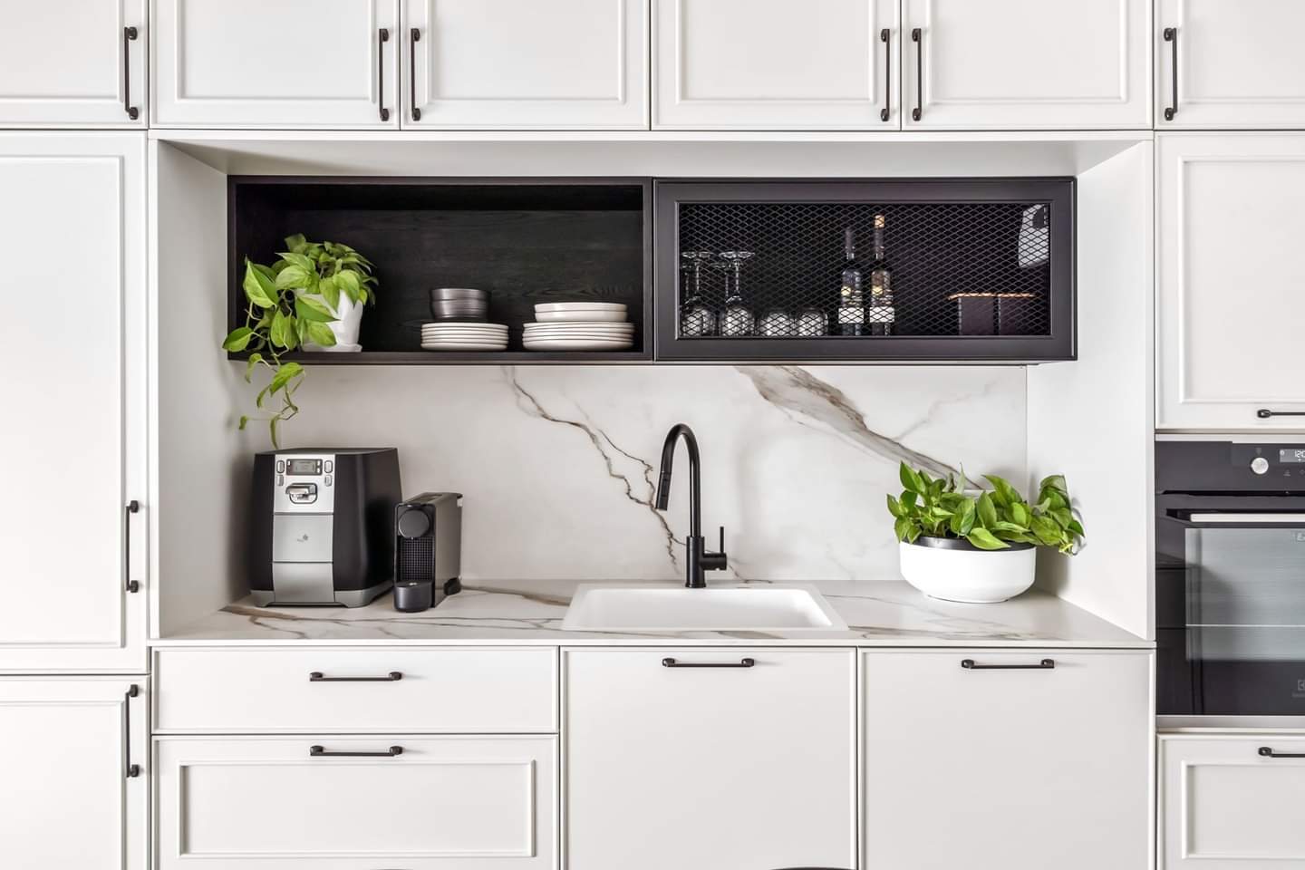 Fretwork and Blush Duplex — custom kitchens, built-ins & wall units, wall paneling, bathroom vanities by iKitchen Cabinetry