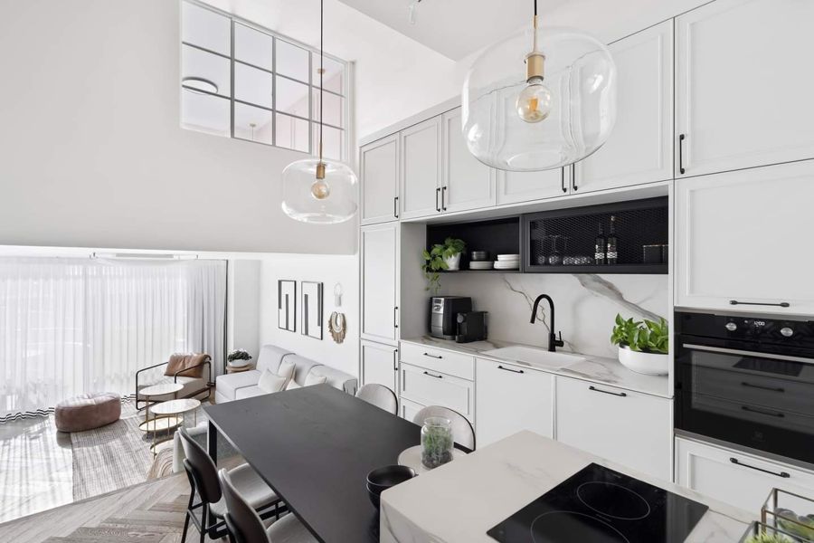 Fretwork and Blush Duplex — custom kitchens, built-ins & wall units, wall paneling, bathroom vanities by iKitchen Cabinetry, view 2