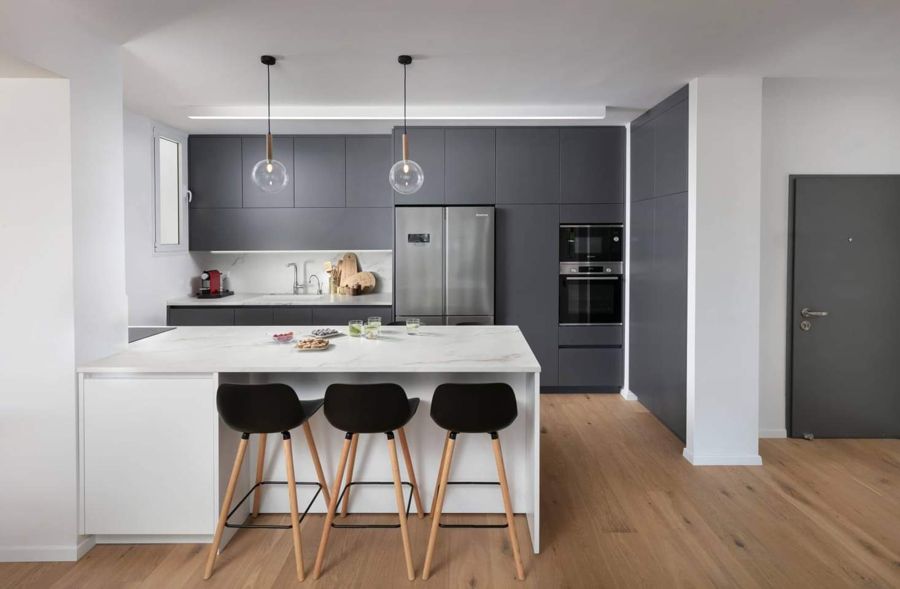 Grey and Oak Apartment — custom kitchens, built-ins & wall units, bathroom vanities by iKitchen Cabinetry