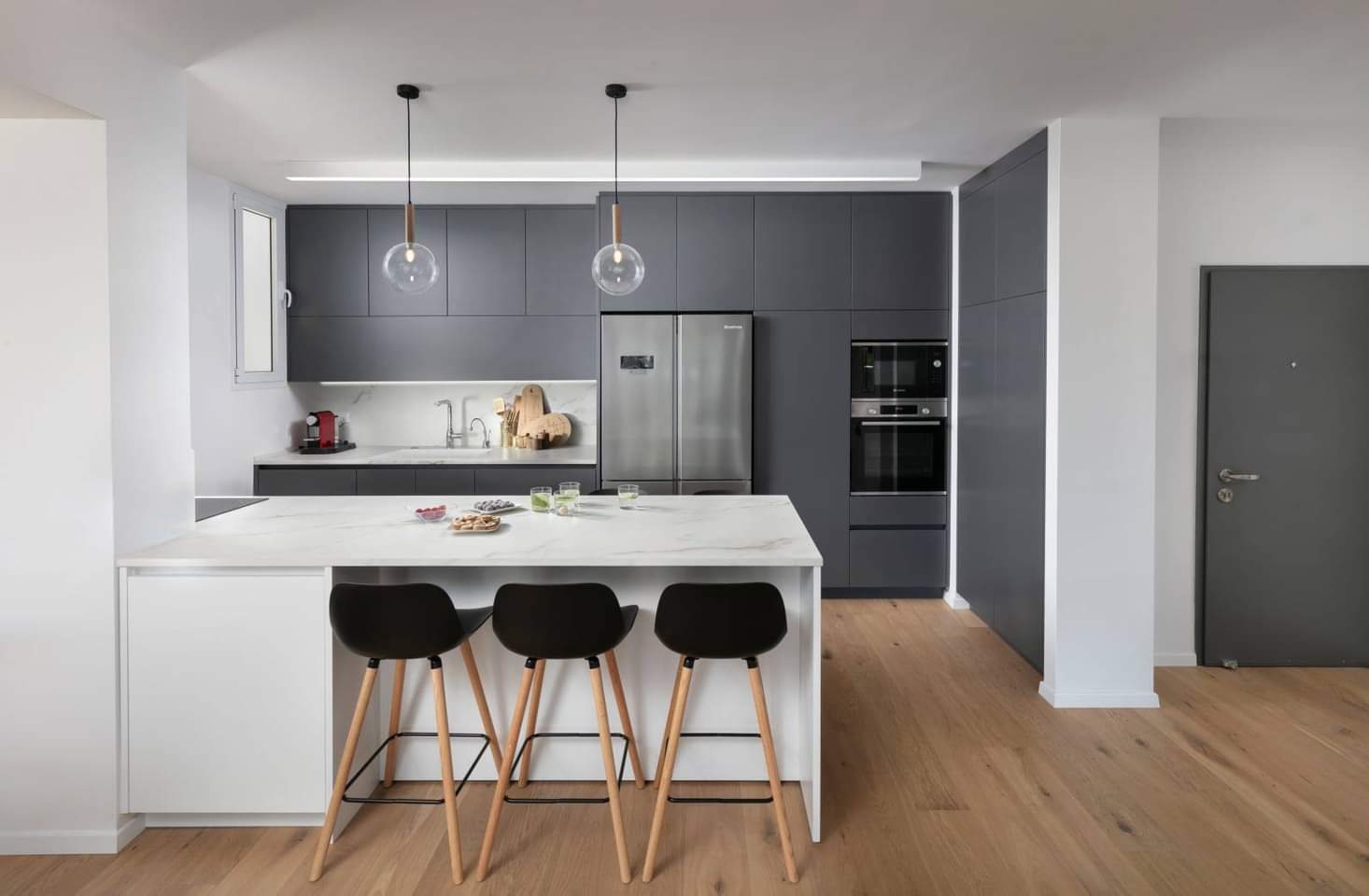Grey and Oak Apartment — custom kitchens, built-ins & wall units, bathroom vanities by iKitchen Cabinetry