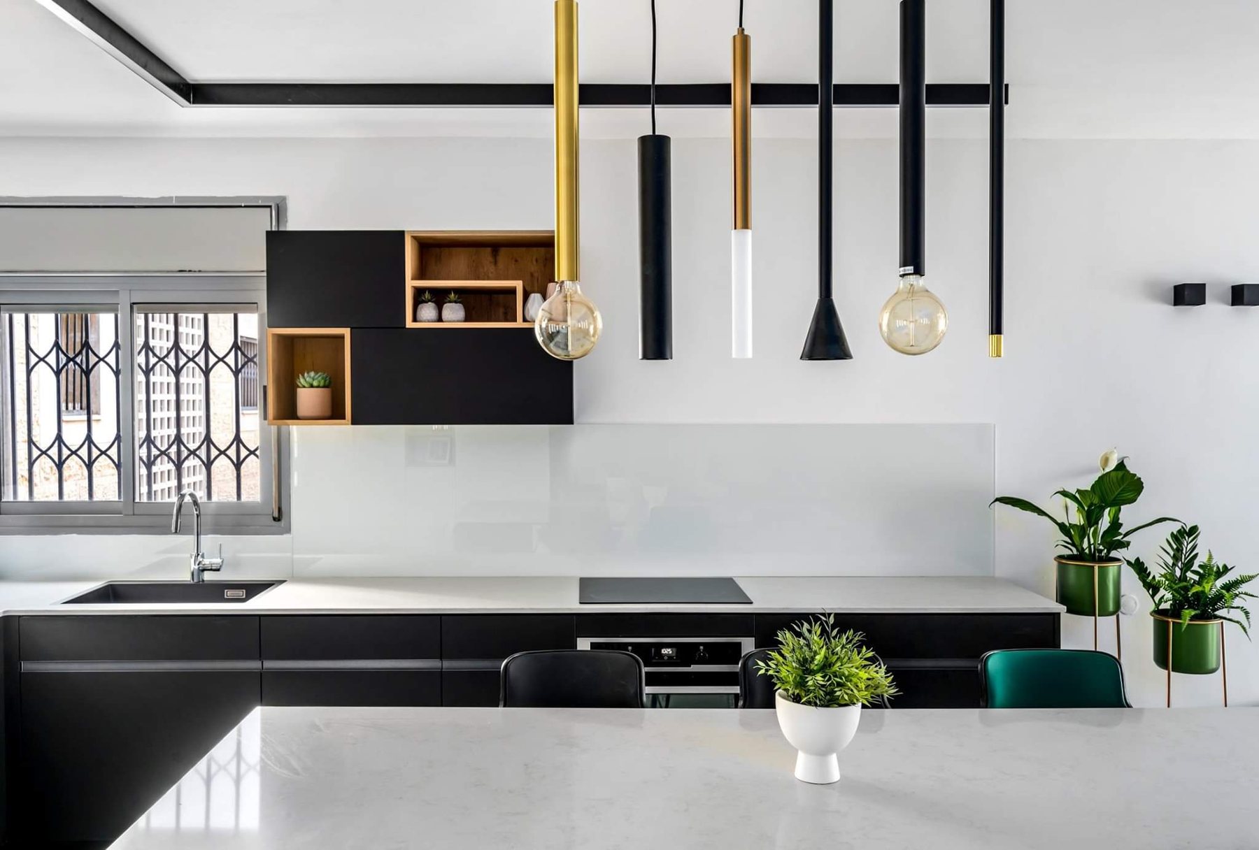 Herringbone Media Wall Duplex — custom kitchens, built-ins & wall units, wall paneling, bathroom vanities by iKitchen Cabinetry