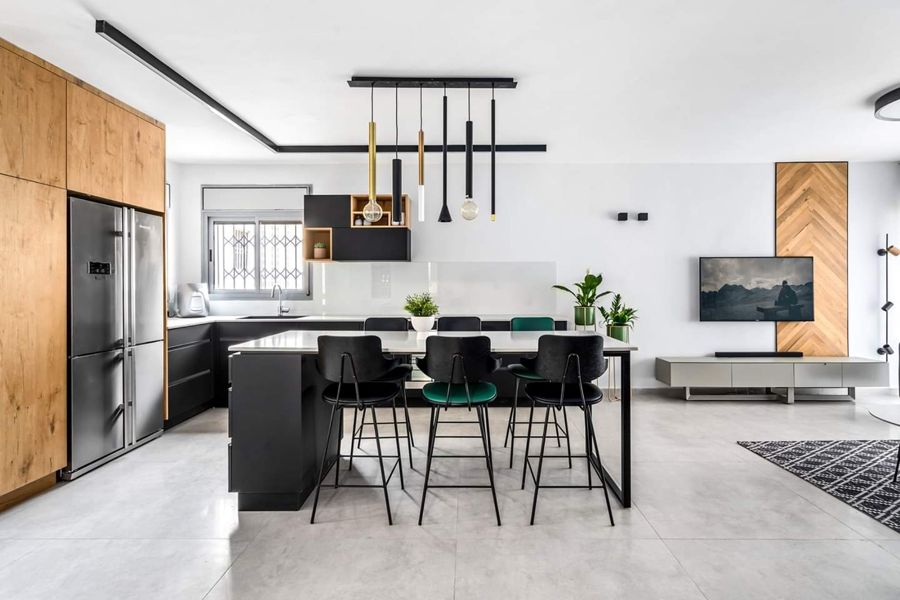 Herringbone Media Wall Duplex — custom kitchens, built-ins & wall units, wall paneling, bathroom vanities by iKitchen Cabinetry, view 2