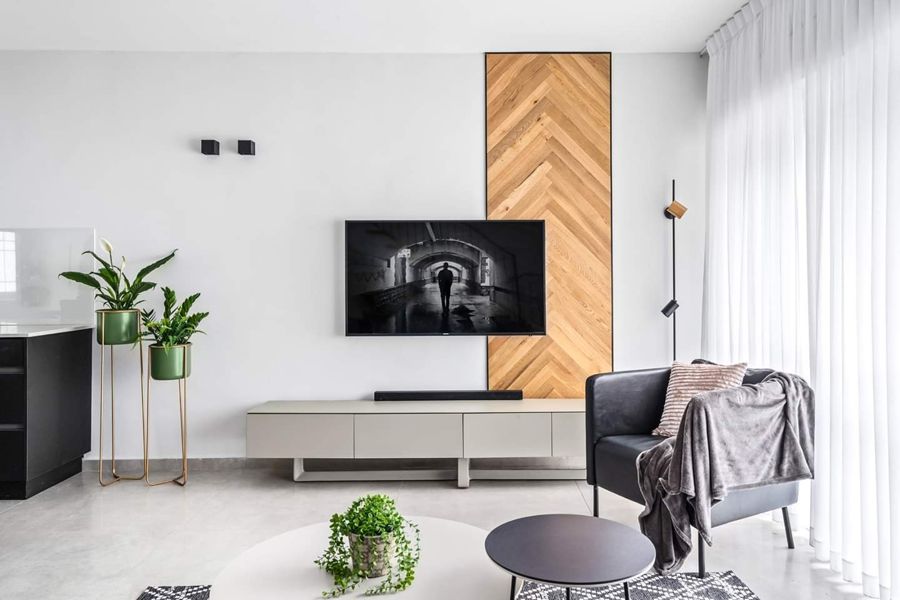 Herringbone Media Wall Duplex — custom kitchens, built-ins & wall units, wall paneling, bathroom vanities by iKitchen Cabinetry, view 8