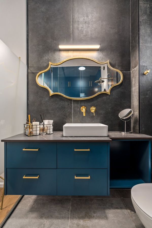 Petrol Blue and Brass Apartment — built-ins & wall units, bathroom vanities by iKitchen Cabinetry, view 8