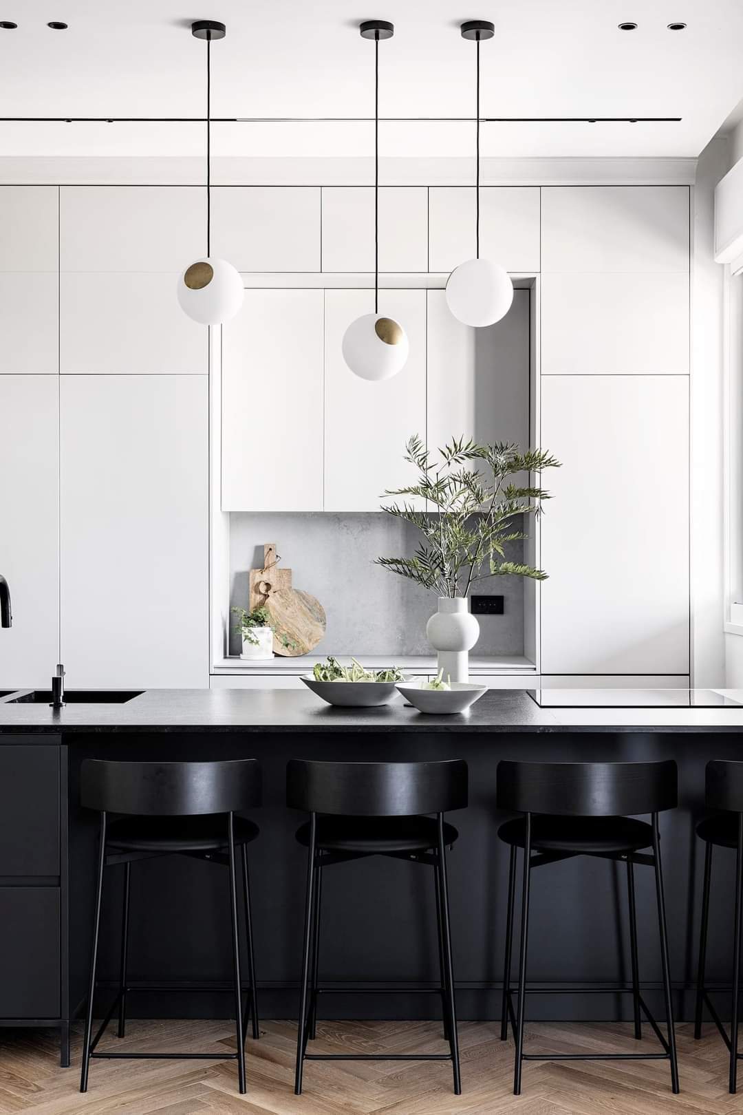 Sage and Herringbone Apartment — custom kitchens, built-ins & wall units, bathroom vanities by iKitchen Cabinetry