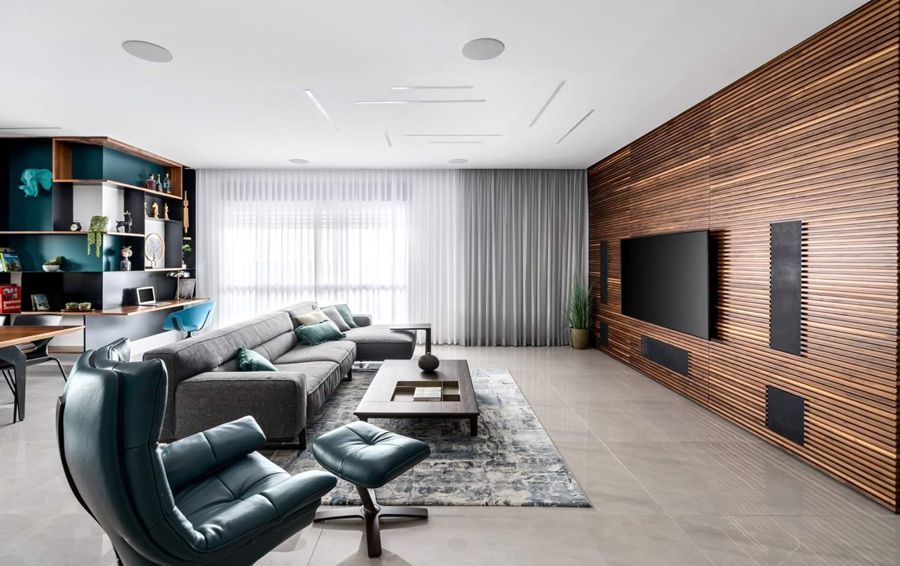 Walnut and Teal Apartment — custom kitchens, built-ins & wall units, wall paneling by iKitchen Cabinetry, view 3