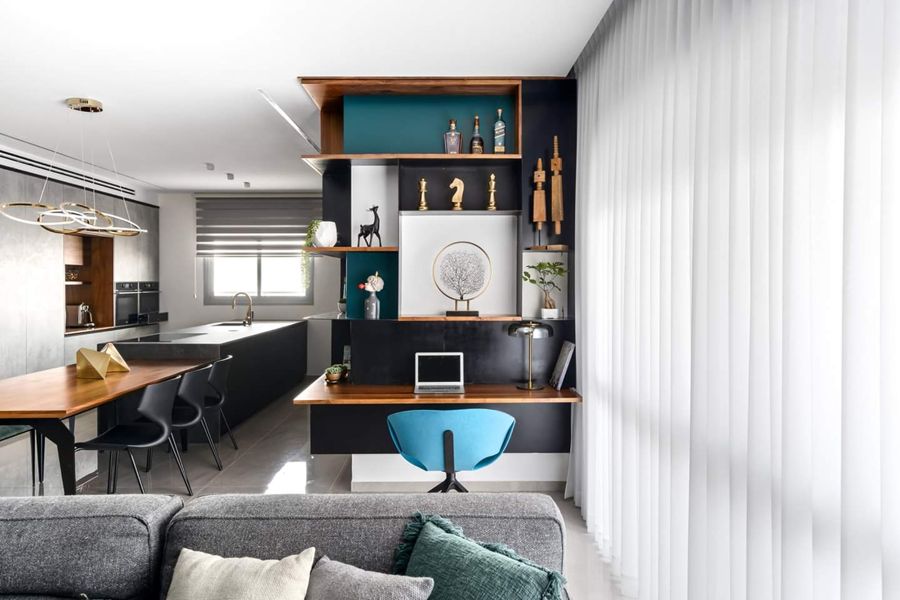Walnut and Teal Apartment — custom kitchens, built-ins & wall units, wall paneling by iKitchen Cabinetry, view 4