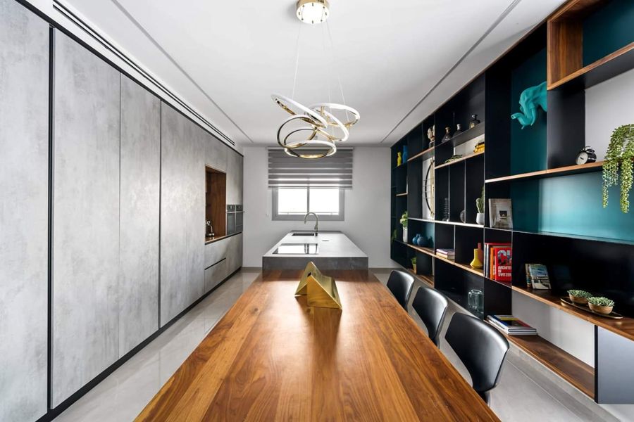 Walnut and Teal Apartment — custom kitchens, built-ins & wall units, wall paneling by iKitchen Cabinetry, view 5