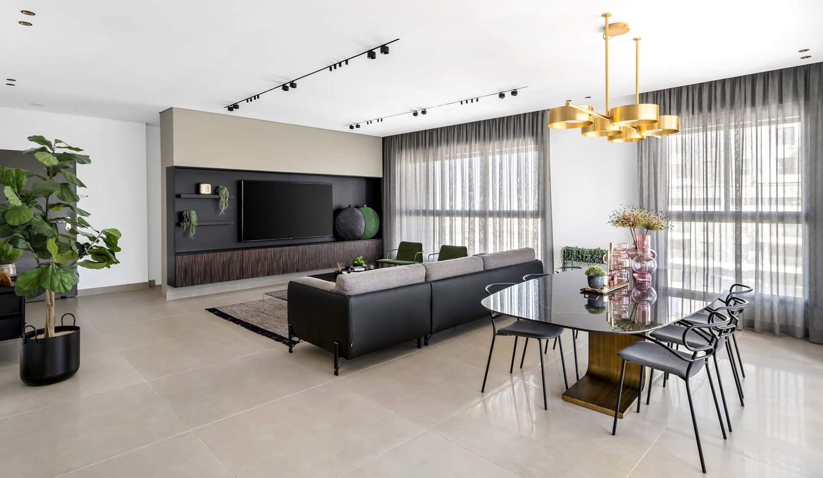 Two-tone wall with a long low unit — custom media wall by iKitchen Cabinetry